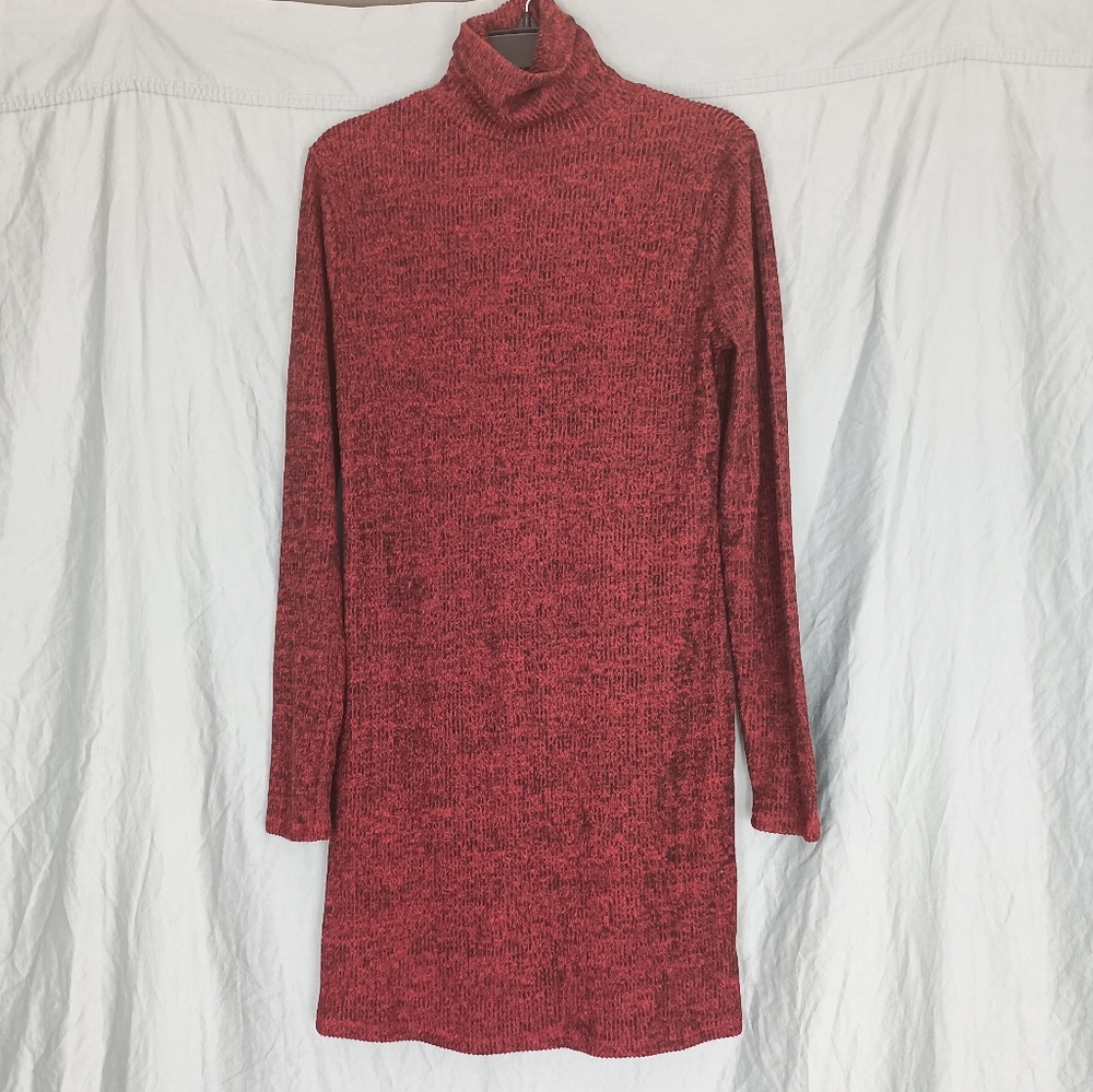 Long Sleeve Red Turtleneck Midi Dress